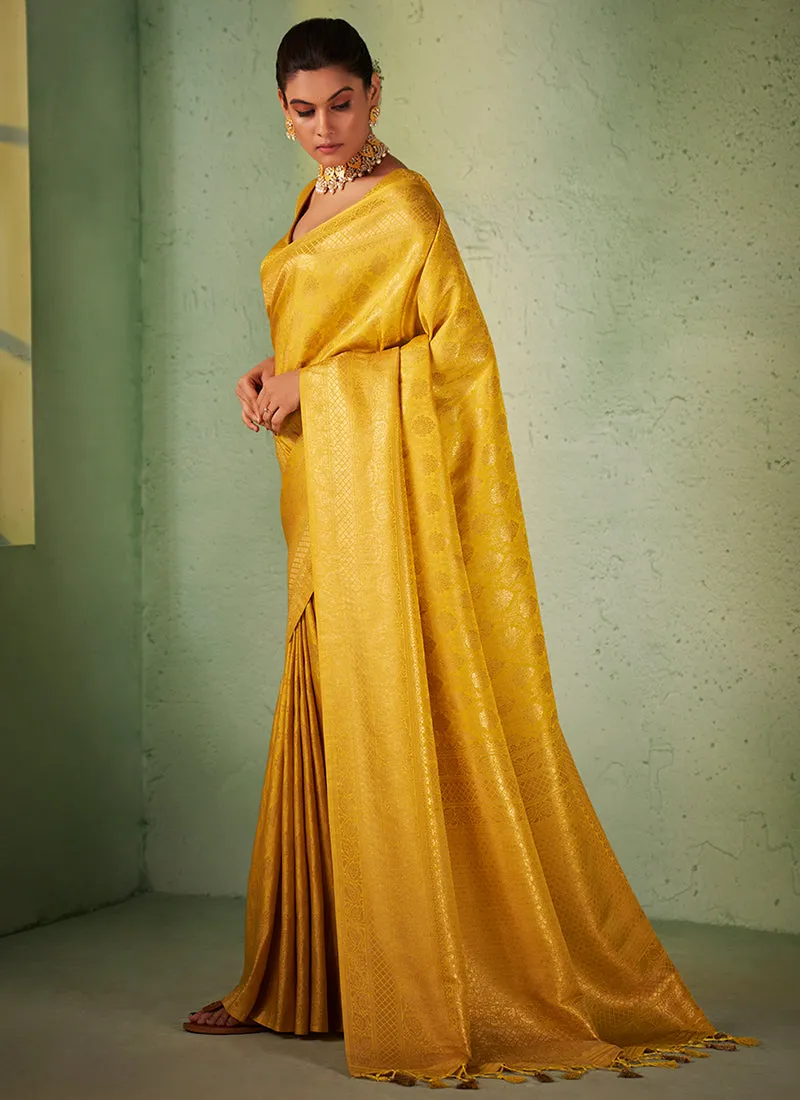 Yellow Brocade Detailed Kanjivaram Silk Saree