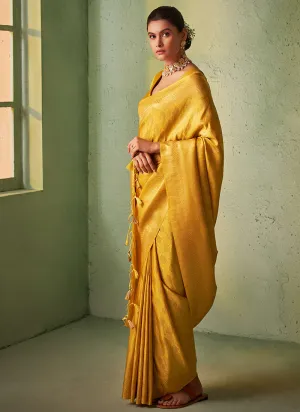 Yellow Brocade Detailed Kanjivaram Silk Saree