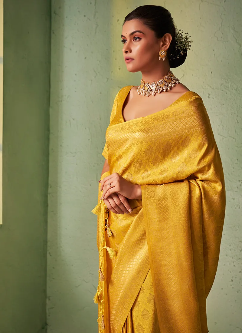 Yellow Brocade Detailed Kanjivaram Silk Saree