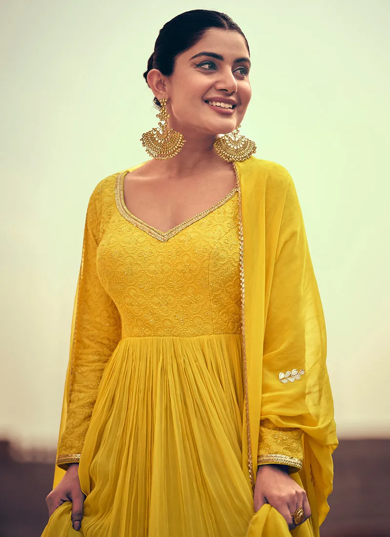 Yellow Embroidery Anarkali Gown