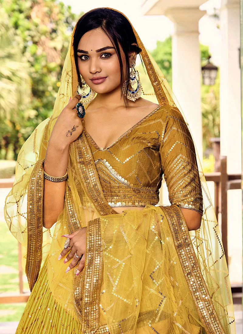 Yellow Ombré Sequence And Thread Embroidery Wedding Lehenga