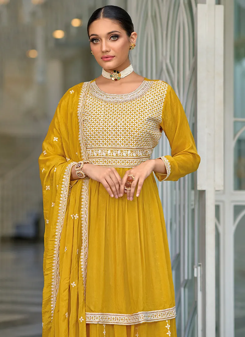 Yellow Sequence Embroidery Peplum Lehenga Kurti