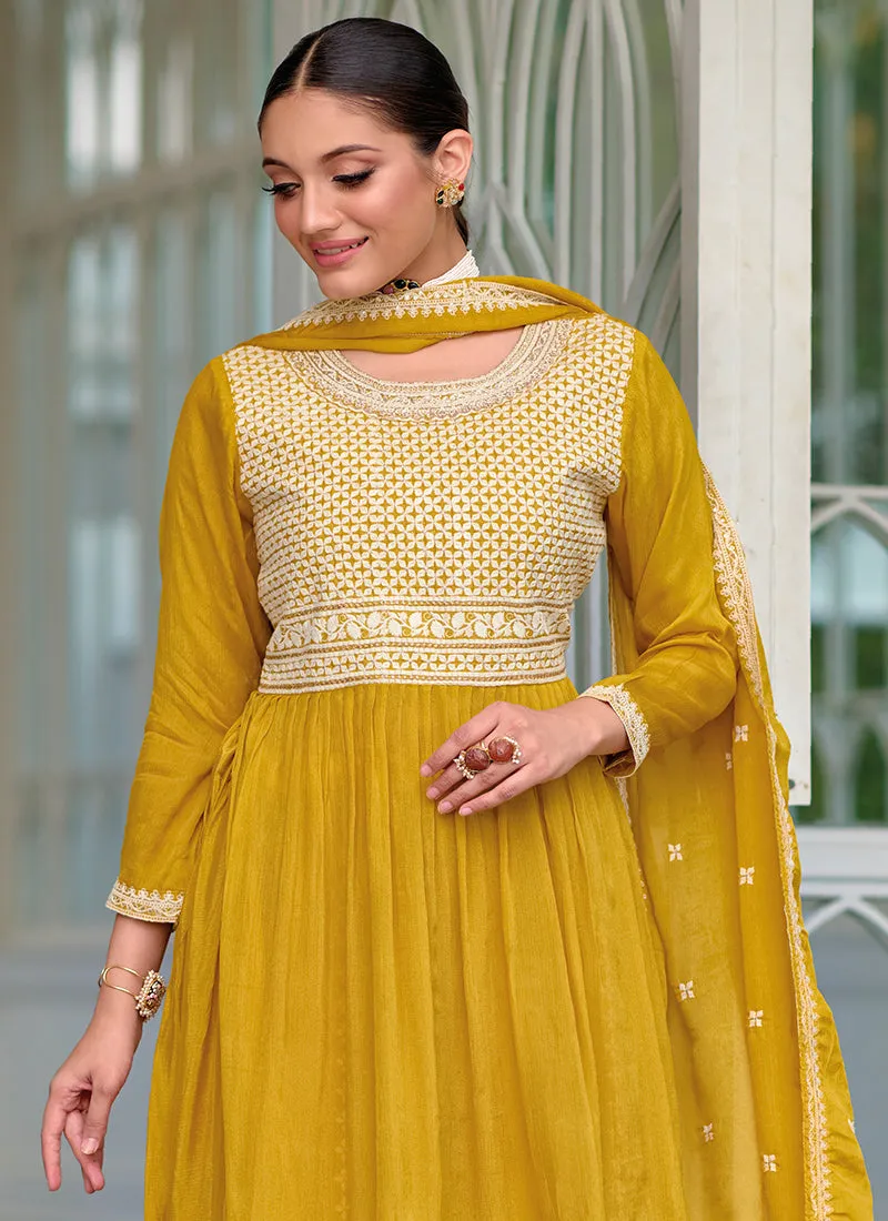 Yellow Sequence Embroidery Peplum Lehenga Kurti