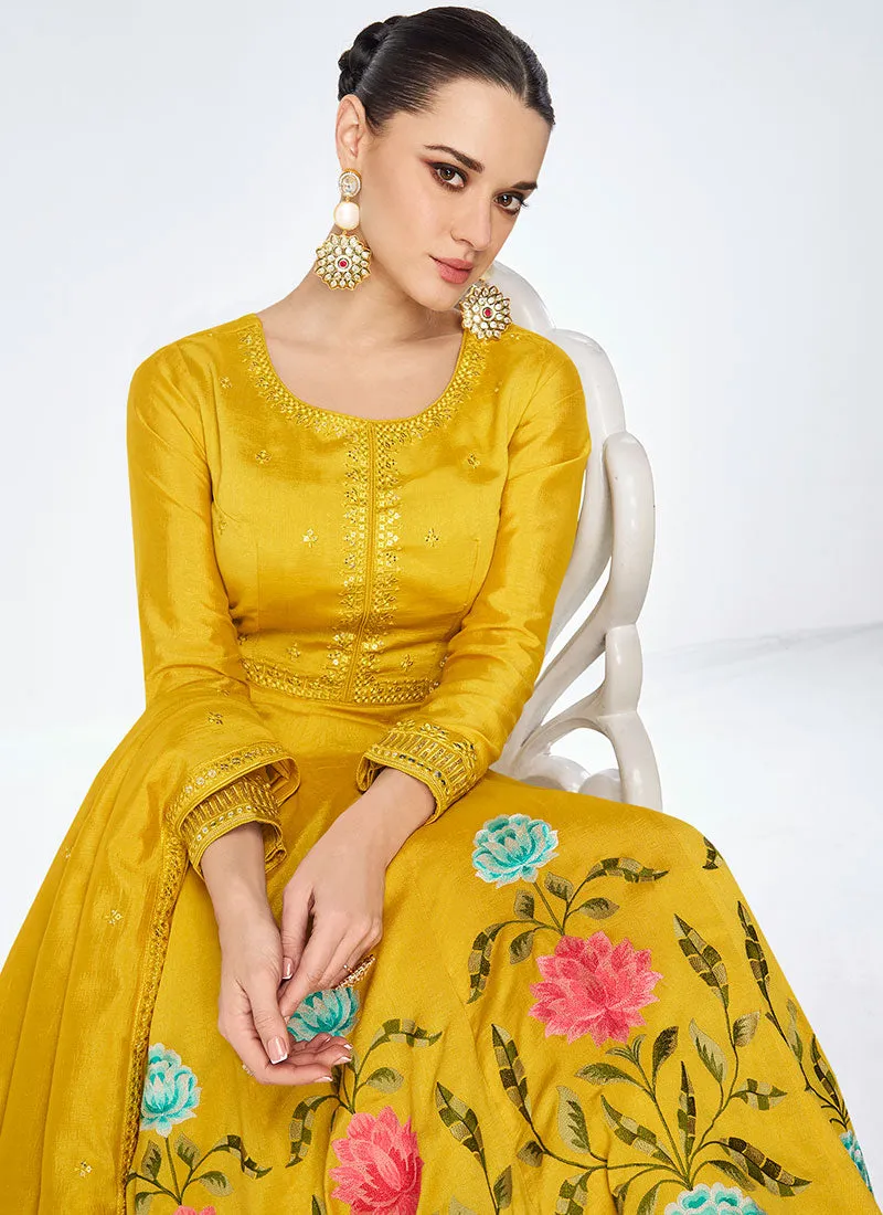 Yellow Sequence Embroidery Traditional Anarkali Gown