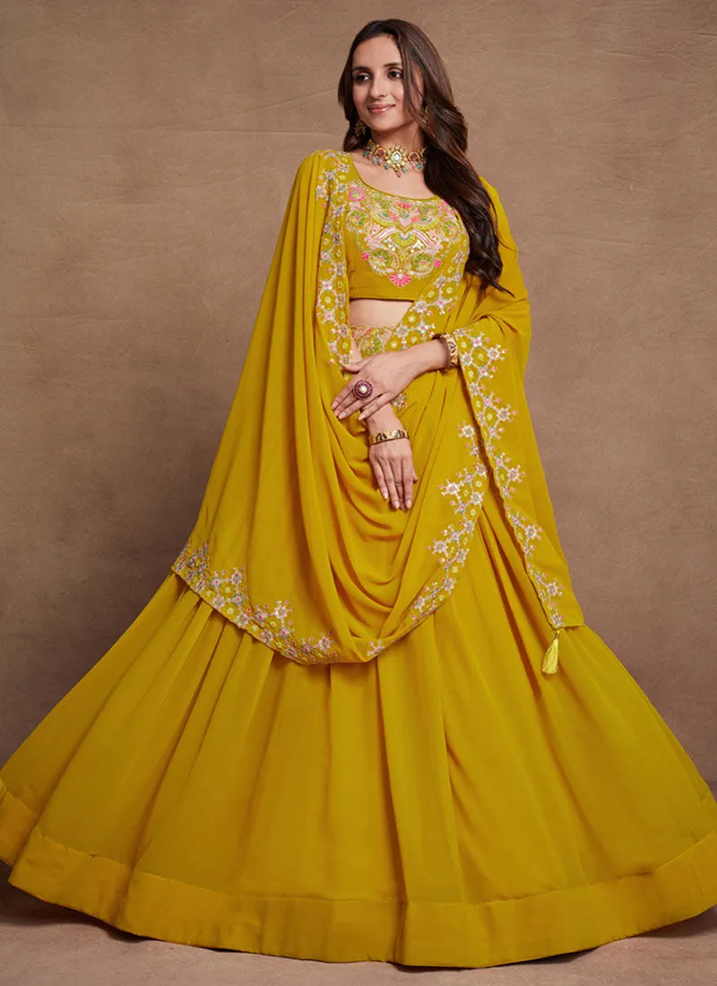 Yellow Thread And Sequence Embroidery Wedding Lehenga Choli