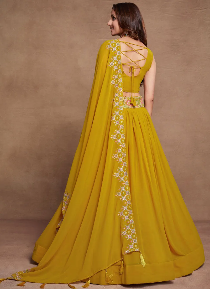 Yellow Thread And Sequence Embroidery Wedding Lehenga Choli