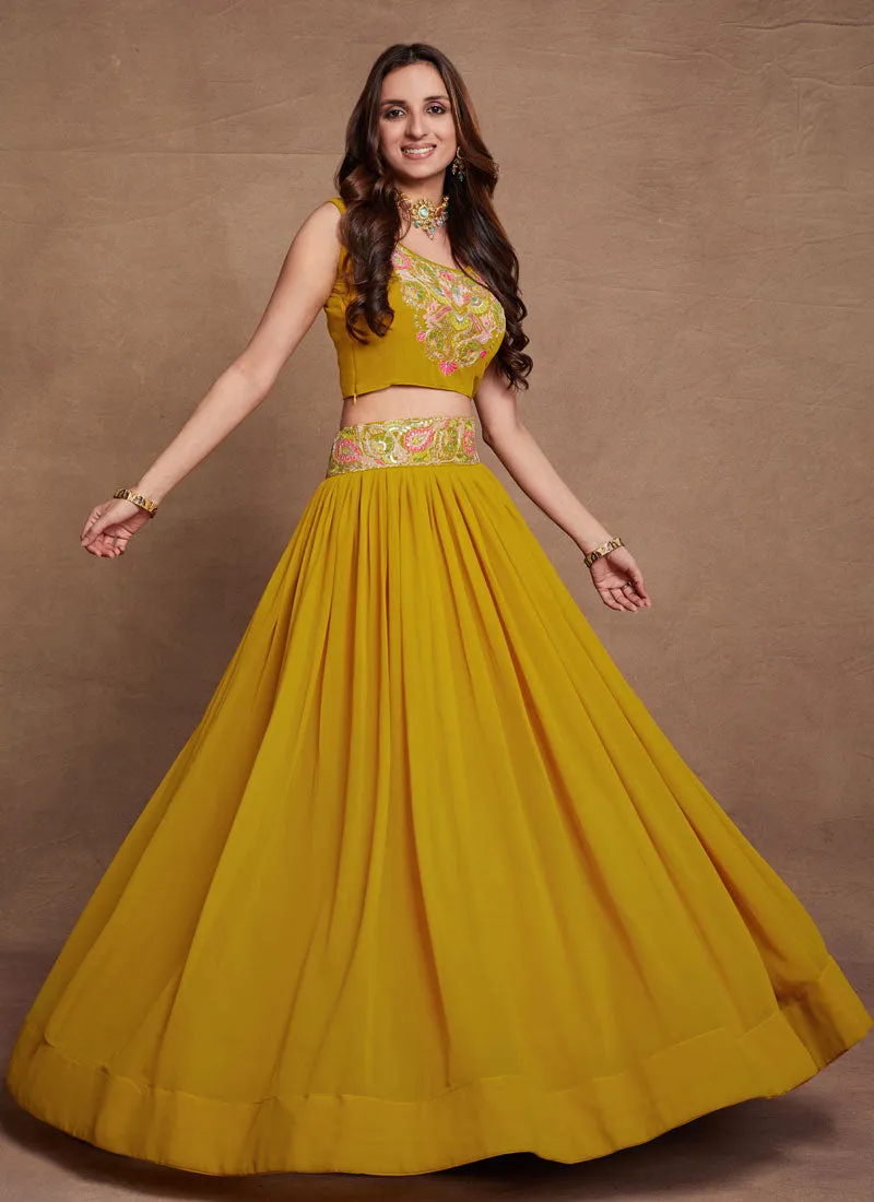 Yellow Thread And Sequence Embroidery Wedding Lehenga Choli