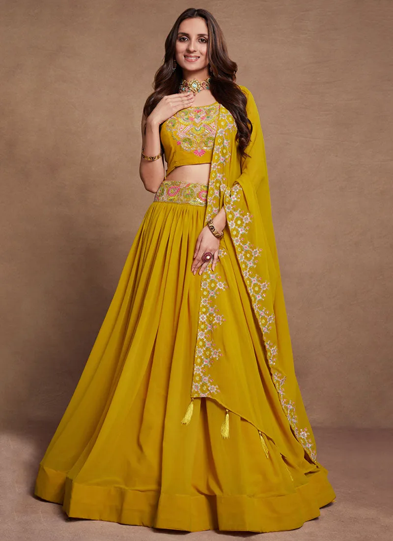 Yellow Thread And Sequence Embroidery Wedding Lehenga Choli