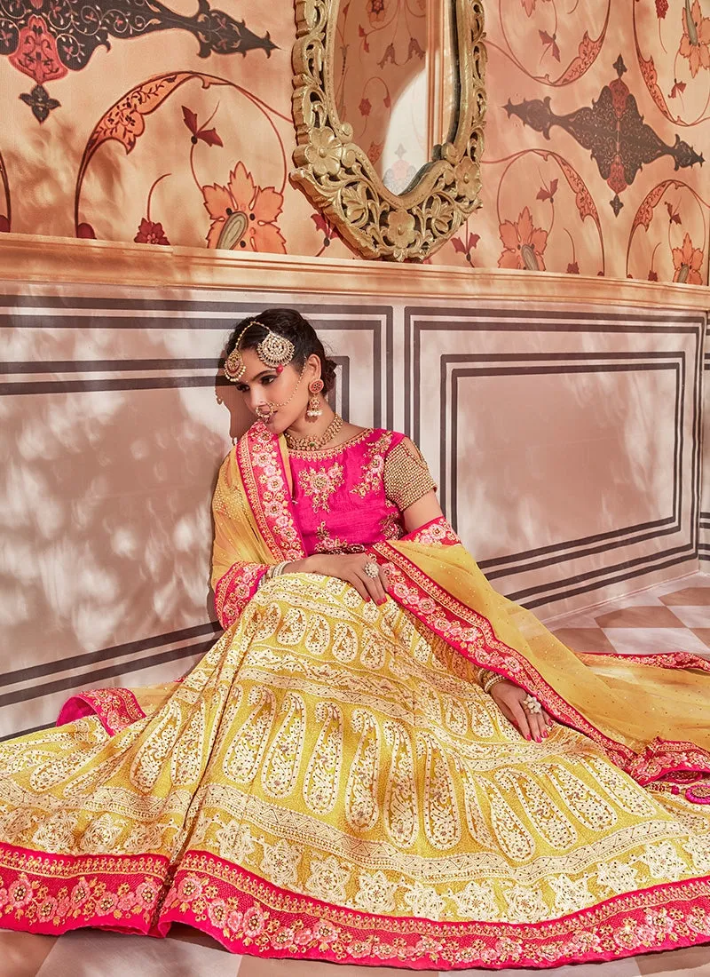 Yellow Tones With Pink Contrast Traditional Lehenga Choli Set