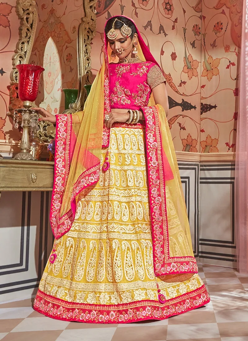 Yellow Tones With Pink Contrast Traditional Lehenga Choli Set