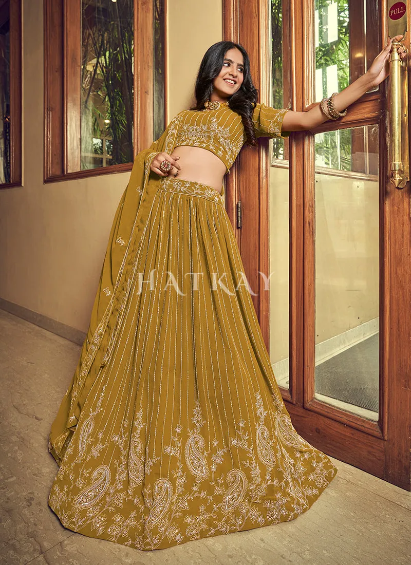 Yellow Zari And Sequence Georgette Embroidered Lehenga Choli