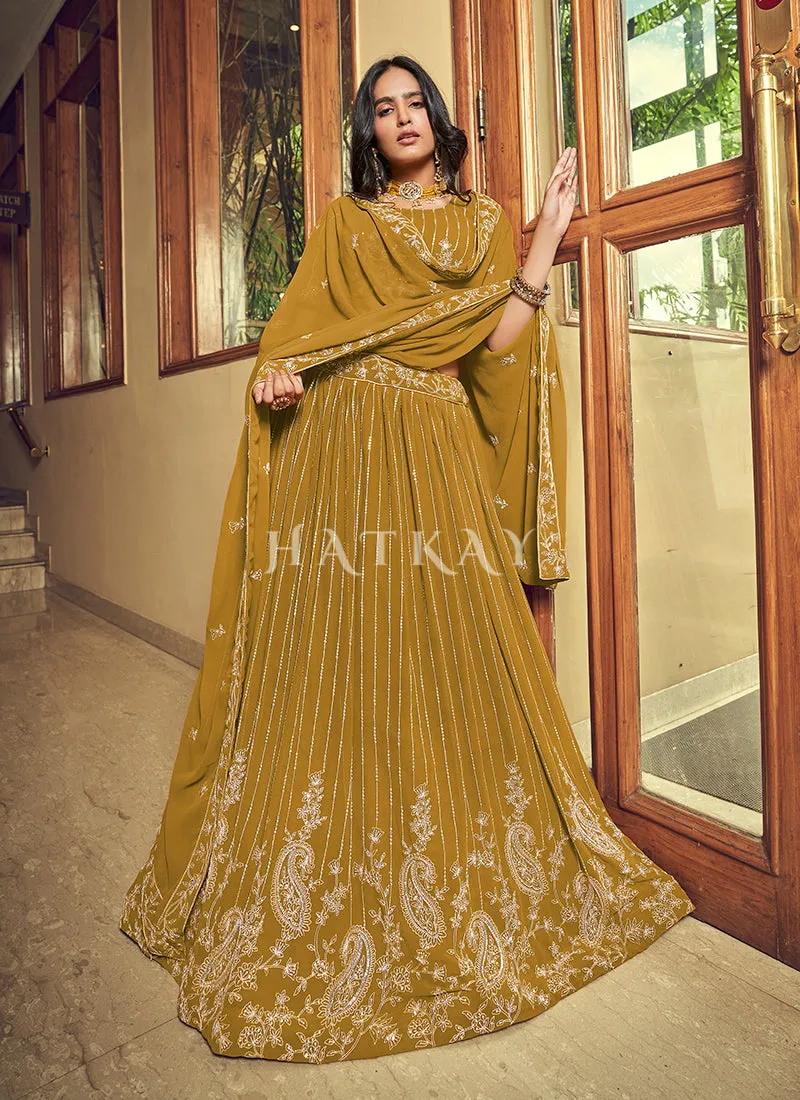 Yellow Zari And Sequence Georgette Embroidered Lehenga Choli